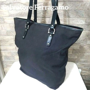 Used Salvatore Ferragamo Gancini Pattern Tote Bag Black Authentic Japan - Picture 1 of 14