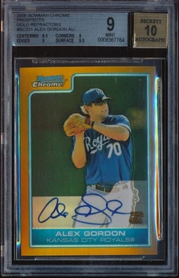 2006 BOWMAN CHROME ALEX GORDON GOLD REF REFRACTOR AUTO AUTOGRAPH 46/50 BGS 9 10 - Image 1 of 2
