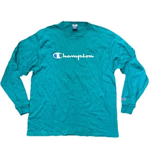 Vintage Champion Logo Baumwolle T-Shirt XL türkis grün hergestellt in den USA Supreme 80er 90er SpellOut - Bild 1 von 15