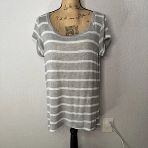 Hollister U-Ausschnitt Kurzarm gestreift Tunika Top Gr. M grau Preppy offen Strick - Bild 1 von 8