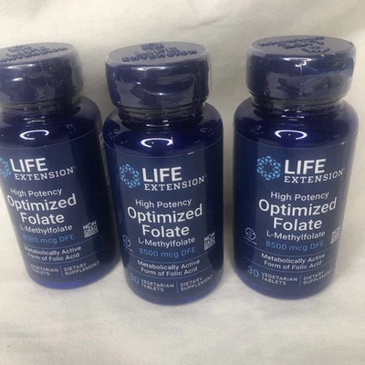L-metilfolato 8500mcg extensión de vida de folato optimizado de alta potencia 3x 30 píldoras Foto 1 de 4