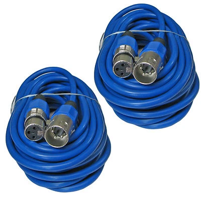 2 PACK LOT BLUE 25 FT foot 3 pin XLR male female mic microphone cable extension - Image 1 of 2