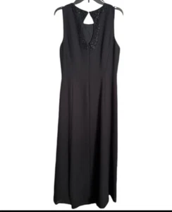 Liz Claiborne Night Sleeveless Long Black Sleeveless Beaded Gown Sz 20 Elegant - Picture 1 of 16