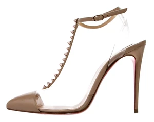 $ 845 Christian Louboutin Nude PVC NOSY SPIKE 37,5 T-Riemen Schuhe Absätze - Bild 1 von 6