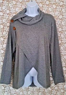 Top túnica para mujer 3XL gris cuello capucha manga larga pulóver dobladillo alto sin marca  Foto 1 de 4
