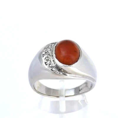 14k White Gold Domed Setting Semi Mount Ring Orange Amber Natural Diamond Vtg - Image 1 of 4