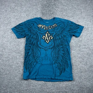 Affliction Shirt Adult XL Blue Short Sleeve Wings Y2K George St Pierre Mens - Picture 1 of 10