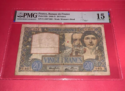 PMG France, Banque de France 20 Francs 1940-41 p92b Choice Fine 15 - Image 1 of 4