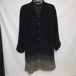 Luna Luz Woman Button Front Lagenlook Tunic Ombré Black Green Shirt Sz Small - Picture 1 of 4