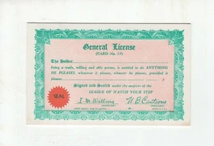 1941 Gag Gift Card "General License" Exhibit Supply Co Chicago - Picture 1 of 1