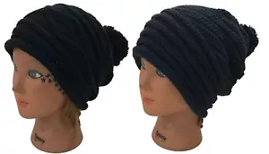 Ladies Women Braid Knit Beanie Warm Winter Pom Pom Hat Ski Cap - Picture 1 of 7