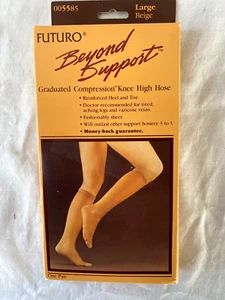 FUTURO..KNEE HIGH..GRADUATED COMPRESSION..HOSE..SOCKS..BEIGE..WOMEN LARGE..NIB - Picture 1 of 4