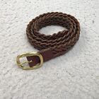 Womens Brown Leather Belt Casual Braided Woven Solid Brass Buckle Womens Sz S