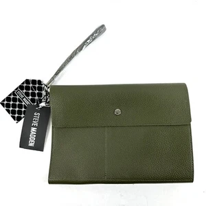 Steve Madden Pouch And Card Case Olive Green Faux Leather Clutch Brand New - Picture 1 of 10