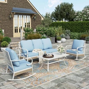 4 Piece Patio Furniture Set Outdoor Conversation Set for Lawn Backyard Rocking - Picture 1 of 10