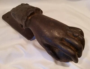 Antique Cast Iron Door Knocker, Ornate Victorian, Woman's Hand with Ball 7 Inch - Picture 1 of 6