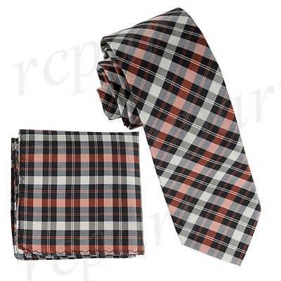 Nuevo Milani Para Hombre Poliéster Cuello Corbata y Pañuelo Conjunto Cuadros Naranja Foto 1 de 3