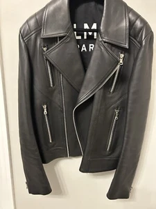 flash sale - Balmain Men Lamb Leather Moto Biker Jacket IT52 XL - Picture 1 of 9