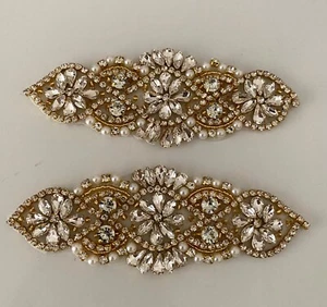 Bundle 2pcs Iron on Gold Silver Rhinestones embellishment motif crystal applique - Picture 1 of 8