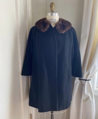 Vintage Silk Lined Cashmere Coat with Fur Collar Retro Mid Century Pearsalls - Image 1 of 4