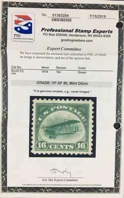 MOMEN: US # C2 MINT OG NH (3 SCANS)  ***  PSE CERT  ***   CAT $150 LOT #96203 - Image 1 of 3