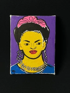 Small illustrative painting of Frida Kahlo acrylic on canvas 7 x 9 cm decorative - Picture 1 of 4