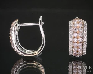 14k White & Rose Gold Natural .25ctw Diamond Huggie Hoop Earrings 2.7g i20425 - Picture 1 of 5