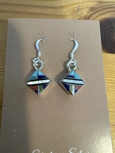 Ohrringe mit vielen Edelsteinen: Lapislazuli, Opal, Türkis, stachelige Auster Sterlingsilber - Bild 1 von 6