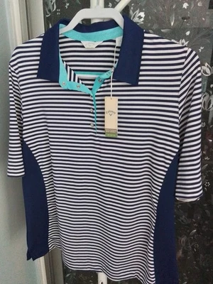 Camisa polo de golf Callaway para mujer Opti-Dri elástica azul marino blanco a rayas talla XL nueva con etiquetas Foto 1 de 4