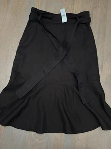 NWT Women's Ann Taylor black a-line belted midi skirt 2P 2 Petite - Picture 1 of 5