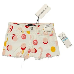 Calvin Klein Jeans Girls Boy Shorts Polka Dot Mid-Rise Frayed Hem NWT Size 5 - Picture 1 of 4