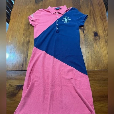 Ralph Lauren Sport Pink Navy Color Block Embroidered Graphic Polo Dress Size Med - Image 1 of 4