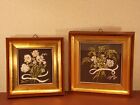2x antik Wand Bild klein Blumen signiert  grün/weiß/schwarz Holz Goldrahmen