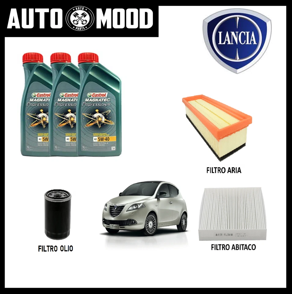 Kit tagliando lancia Ypsilon 1.2 dal 2012 51 kw 69cv + 3lt Castrol Magnatec 5w40