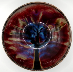 Southwest Bowl Tree of Life Signed Art Bowl BoHo Art Deco Serving Bowl Blue Blk - Picture 1 of 7