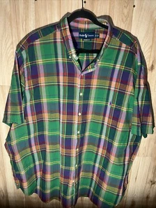 Vintage Ralph Lauren Classic Fit Men’s 3XB Green Red Plaid Short Sleeve Button - Picture 1 of 7
