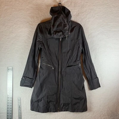 Chaqueta gabardina con capucha de algodón gris cremallera completa Cole Haan para mujer talla M 8939 Foto 1 de 4