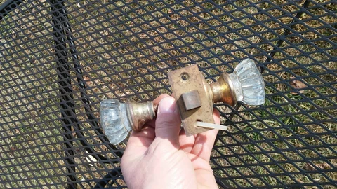 Vintage Art Deco Glass Door Knobs Pair With Lock Cover