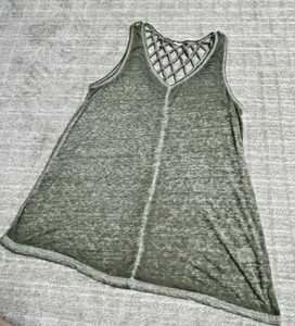 Womens Sleeveless Knit Top Army Green Criss Cross Back Sz S Swing Shirt - Picture 1 of 5
