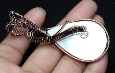 Natural Pearl Gemstone Handmade Copper Wire Wrapped Pendant Jewelry - Imagem 1 de 4