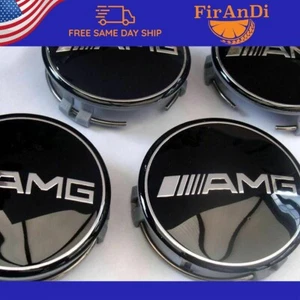4x For Mercedes-Benz Gloss Black Wheel Center Hub Caps Emblem Rim Caps Set 75mm - Picture 1 of 3