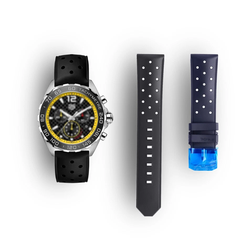 Correa de goma negra genuina Tag Heuer F1 21,5 mm genuina / BT0724 se adapta a modelos CAZ Foto 1 de 3