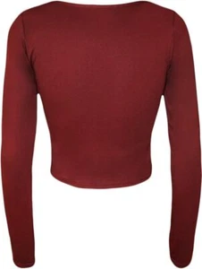 Womens Crop Long Sleeve T Shirt Ladies Short Plain Round Neck Top - Picture 1 of 30