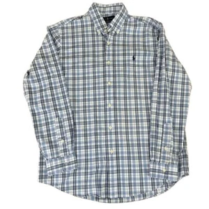 Ralph Lauren Classic Fit L/S Blue White Plaid Check Button Down Shirt Sz L 16.5 - Imagen 1 de 5