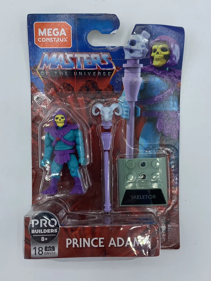 MOTU Mega Construx 罕见错误骨架人偶 带亚当王子卡片上的名字 — 第 1/2 张图片