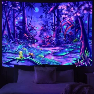 Blacklight Fantasy Forest Tapestry Psychedelic Plant Tapestry UV Reactive Nat... - Picture 1 of 6