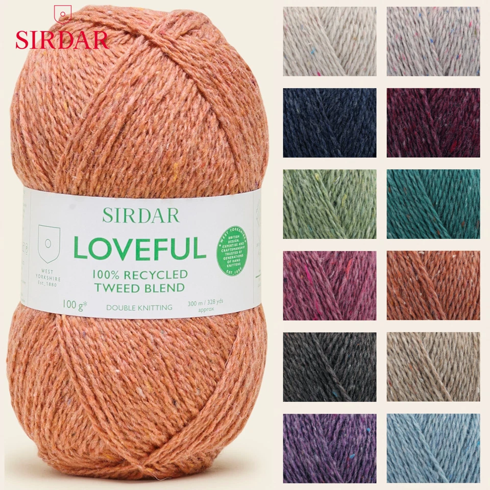 Sirdar Loveful 100% Recycled Tweed DK - 100g alle Farben Wolle Garn Basteln Häkeln