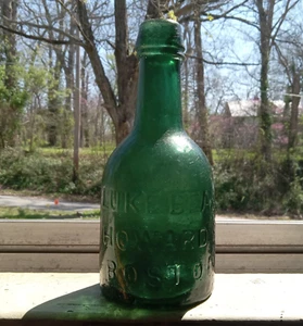 IRON PONTIL LUKE BEARD HOWARD ST BOSTON EMB STAR GREEN PORTER OR SODA BOTTLE - Picture 1 of 12