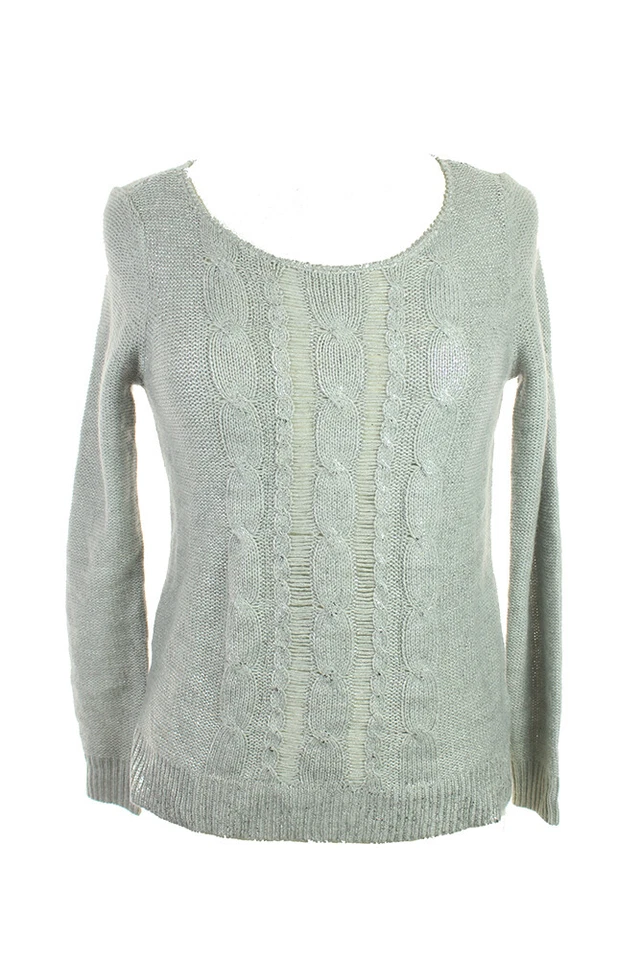 Maison Jules 0889 Womens Silver Metallic Coated Pullover Sweater Top XS BHFO