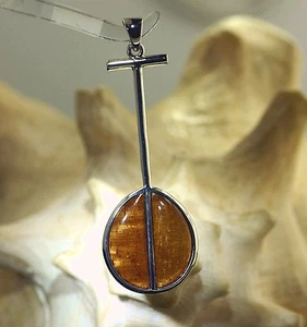 19.5mm Hawaiian Rhodium On Brass Genuine Koa Wood Outrigger Canoe Paddle Pendant - Picture 1 of 1